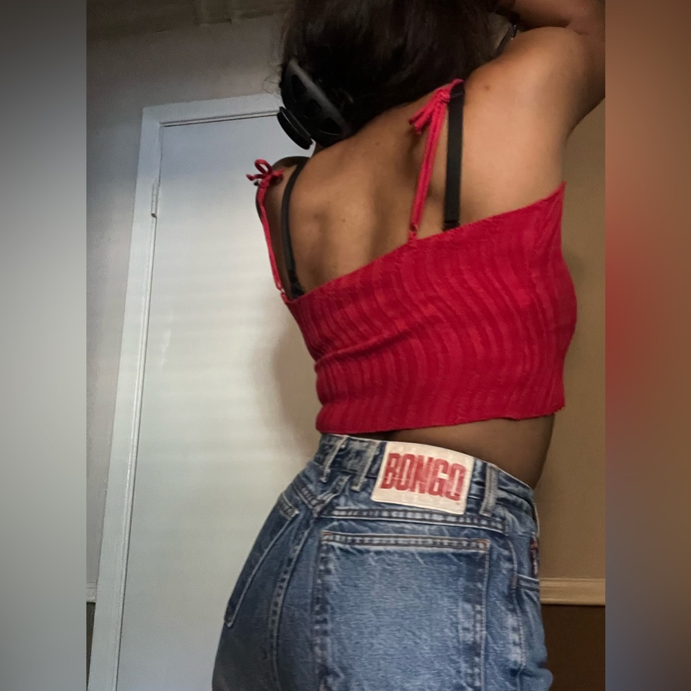 Red Ribbed Crop Top - Picture 2 of 2